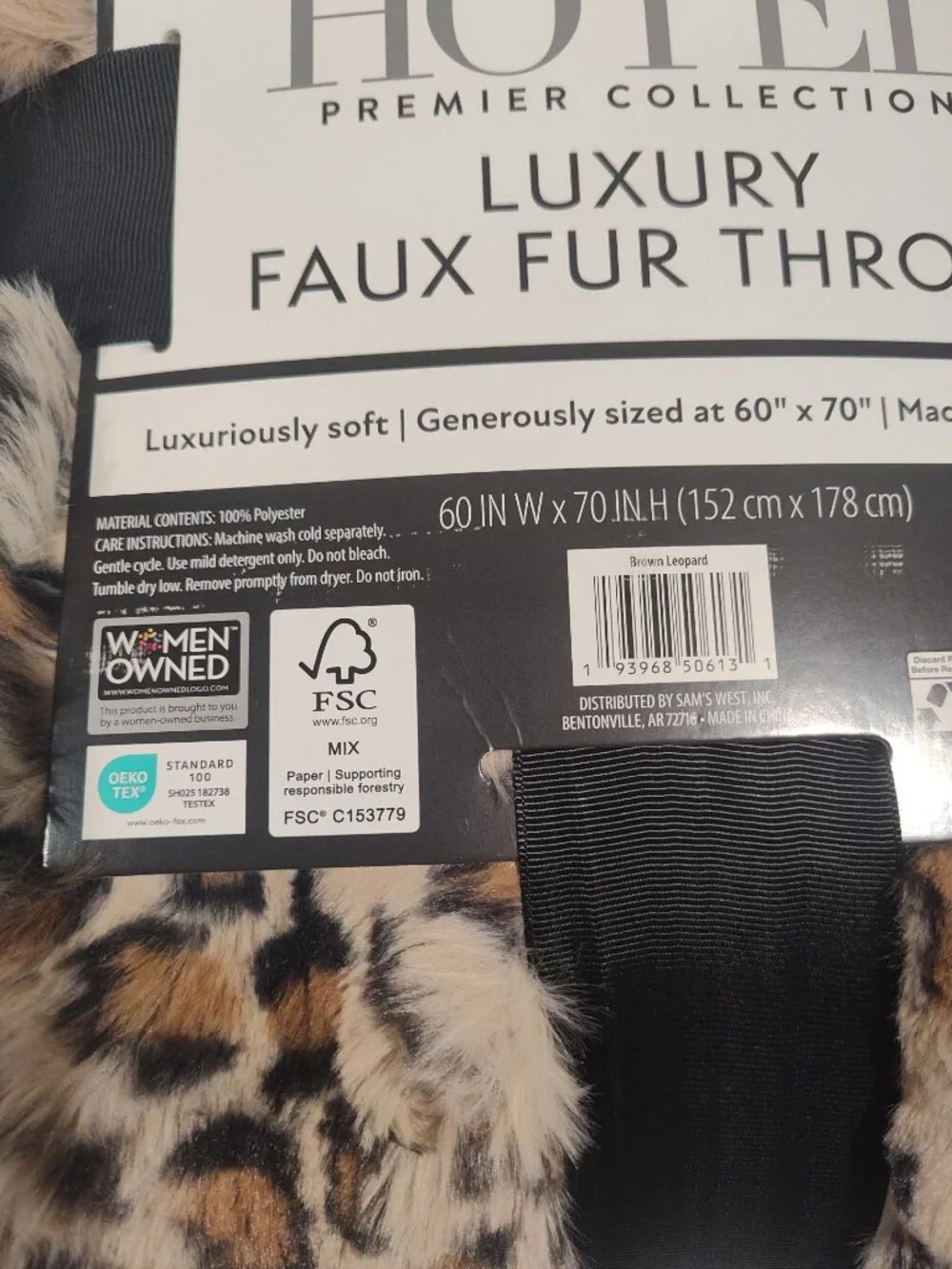 Member's Mark Leopard Hotel Premier Collection Luxury Faux Fur Throw, 60